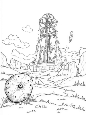 Colossal Gear Tower Surrounded by Nature
