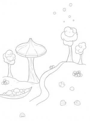 Boba Tea Garden with Colorful Cups and Bubbles
