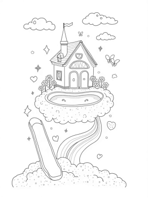 Dream House on Clouds with Candy Windows