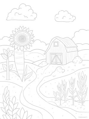 Patchwork Farm with Giant Vegetables and Whimsical Barn Owl