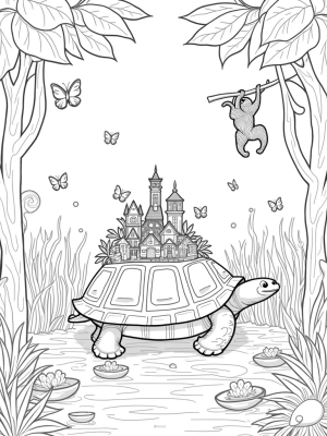 Giant Tortoise with a Miniature Village in a Jungle