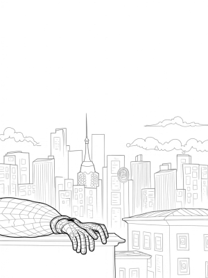Spider-Man's Dusk Skyline with Webs and Gloves