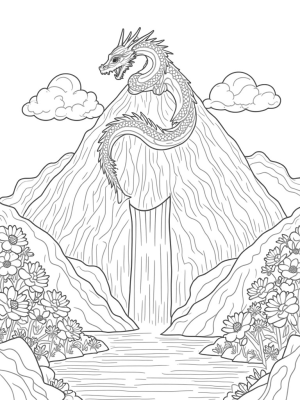 Colossal Dragon Curled Around a Majestic Mountain Peak