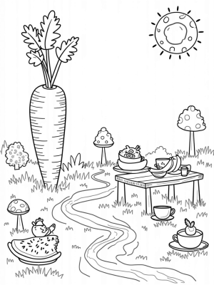 Giant Carrot Garden with Candy River and Fruit Friends
