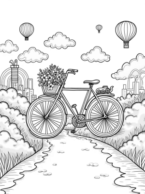 Giant Bicycle City with Cloud Car and Colorful Steam Engine