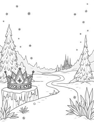 Frozen Forest with Ice Crystals and a Snowflake Crown