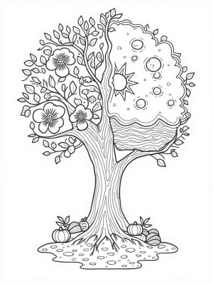 Four Seasons Tree with Spring, Summer, Autumn, and Winter