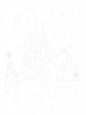Majestic Ice Castle with Snowman and Moonlit Sky