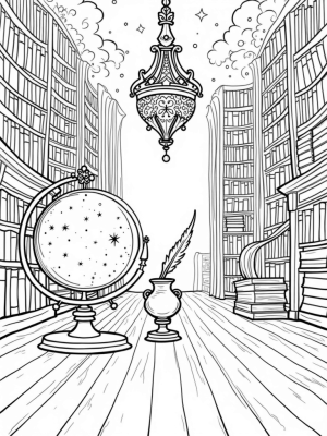 Enchanting Wizarding Library with Floating Tomes