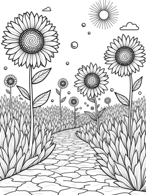 Oversized Whimsical Flower Garden with Mosaic Pathway