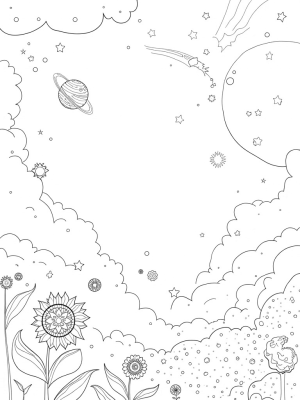 Cosmic Garden with Blooming Planets and Twinkling Stars