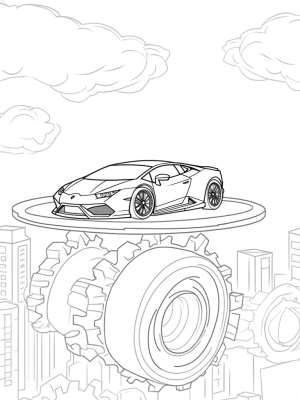 Sleek Lamborghini on a Floating Platform Above a Futuristic City