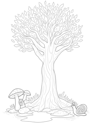 The Spiraling Tree with Fruit Birdhouses and Colorful Feathers