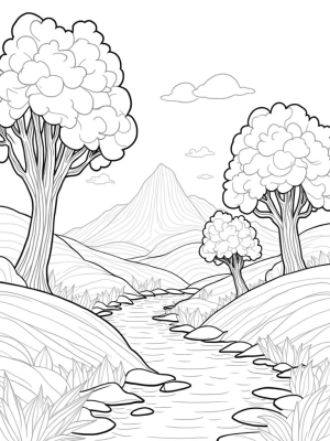 Dreamlike Landscape of Cloud Hills and Paintbrush Trees