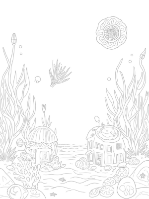 Underwater Garden with Jellyfish and Seashell House