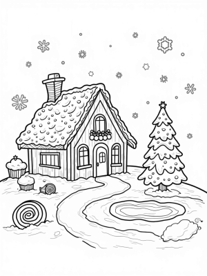 Holiday Bakery with Candy Cane Pillars and Giant Cupcakes