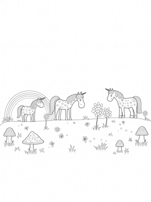 Giant Colorful Ponies in a Flower Meadow