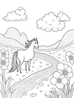 Giant Cloud Pony in a Colorful Flower Meadow