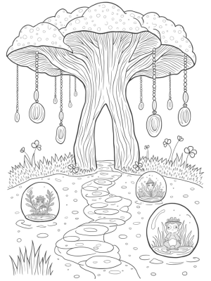 Mystical Forest with Towering Mushrooms and Fairy Lanterns