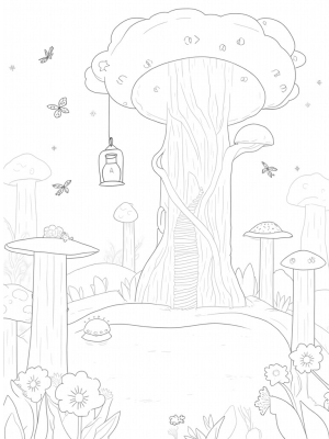 Mystical Forest Glade with Fairies and Giant Mushrooms