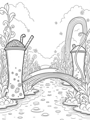 Towering Boba Cups in a Tea Garden