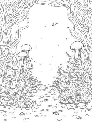 Underwater Garden with Jellyfish and Colorful Coral
