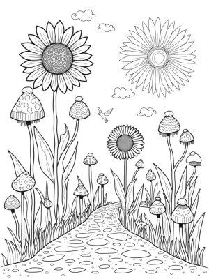 Towering Flowers and Hummingbirds in a Magical Garden