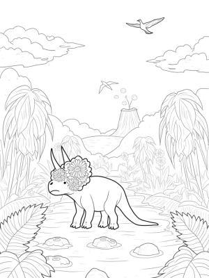 Triceratops in a Lush Prehistoric Jungle