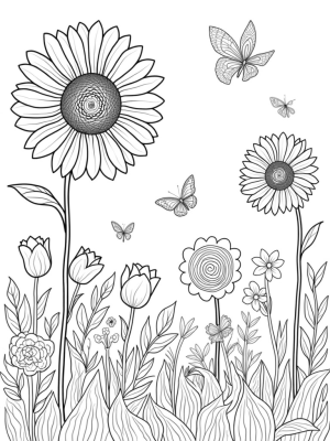 Giant Flowers in a Whimsical Garden