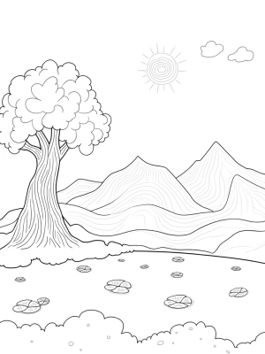 Serene Hills with a Majestic Tree and Tranquil Lake