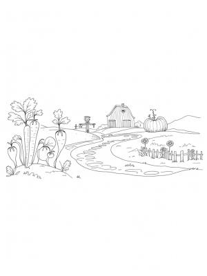 Patchwork Farm with Giant Vegetables and a Whimsical Barn