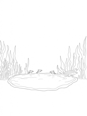Underwater Conch Shell Amphitheater with Dolphins and Sea Turtle