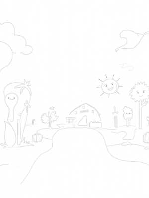 Whimsical Farm with Giant Vegetables and Musical Sun