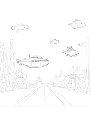 Underwater City with Submarines and Jellyfish Drones