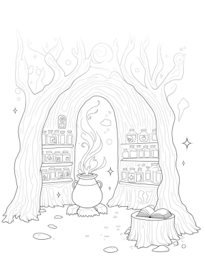 Potion Workshop in a Twisted Tree Trunk