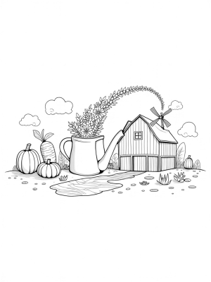 Giant Watering Can Barn with Colorful Flowers