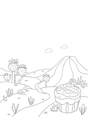 Giant Cupcake Mountain and Heart-Shaped Strawberry Trees