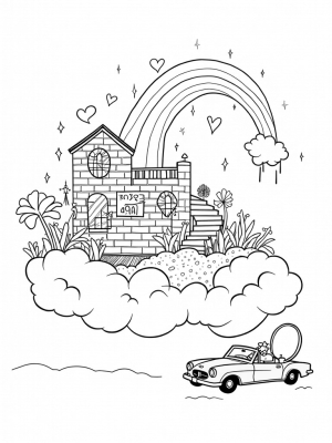Dream House in the Clouds with Candy Staircase
