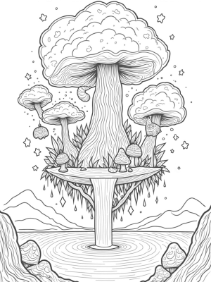Floating Island with Twisting Trees and a Crystal Waterfall