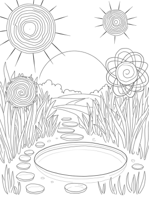 Colorful Circle Garden with Floating Bubbles