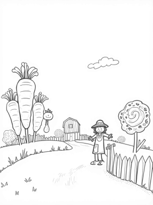 Giant Vegetables and a Playful Scarecrow on the Farm