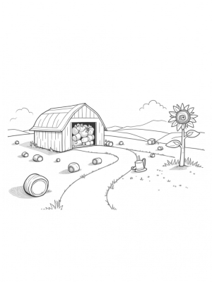 Giant Carrot Barn in a Whimsical Farm Landscape
