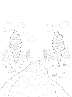 Food Forest with Ice Cream Cone Trees and Chocolate River
