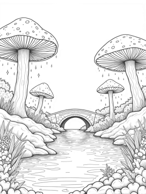 Enchanted Forest Glade with Oversized Mushrooms
