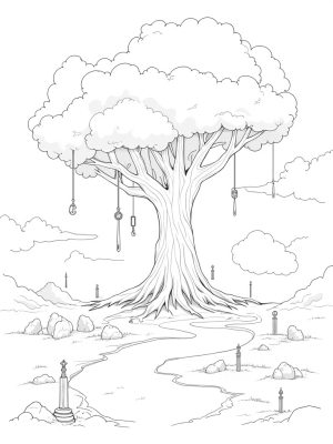 Colossal Tree with Ancient Swords and Giant Clouds