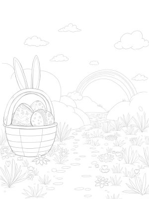 Colorful Eggs and a Carrot Fountain in a Garden