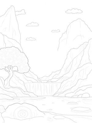 Tranquil Valley with Waterfalls and Wildflowers