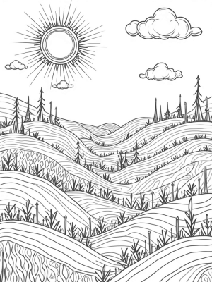 Patchwork Quilts and Button Sun Landscape