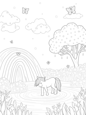 Majestic Pony by the Rainbow Waterfall