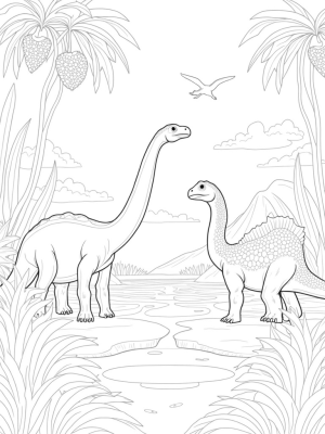 Brontosaurus and Stegosaurus in a Prehistoric Jungle